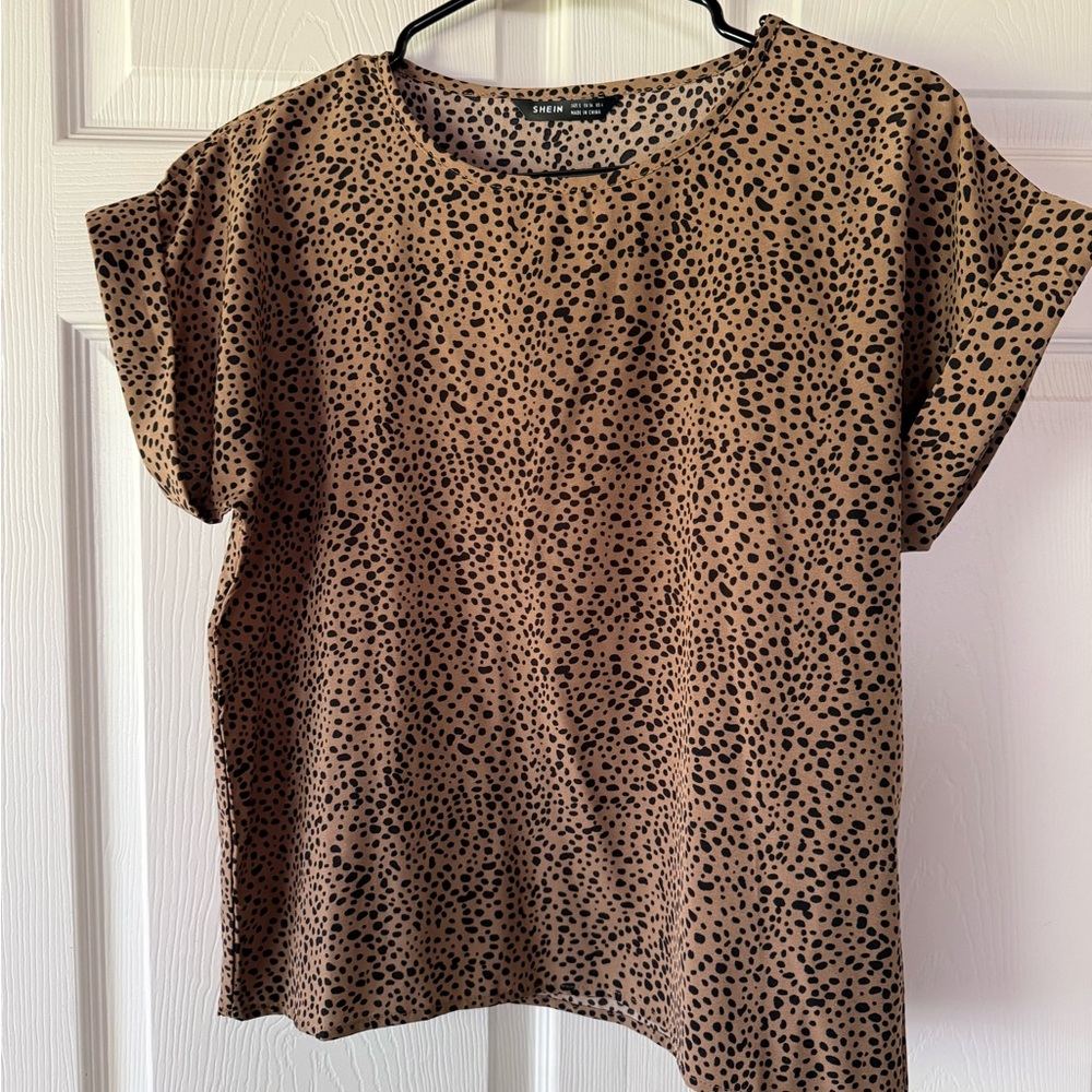 SHEIN Brown and Black Cheetah Short Sleeve Top